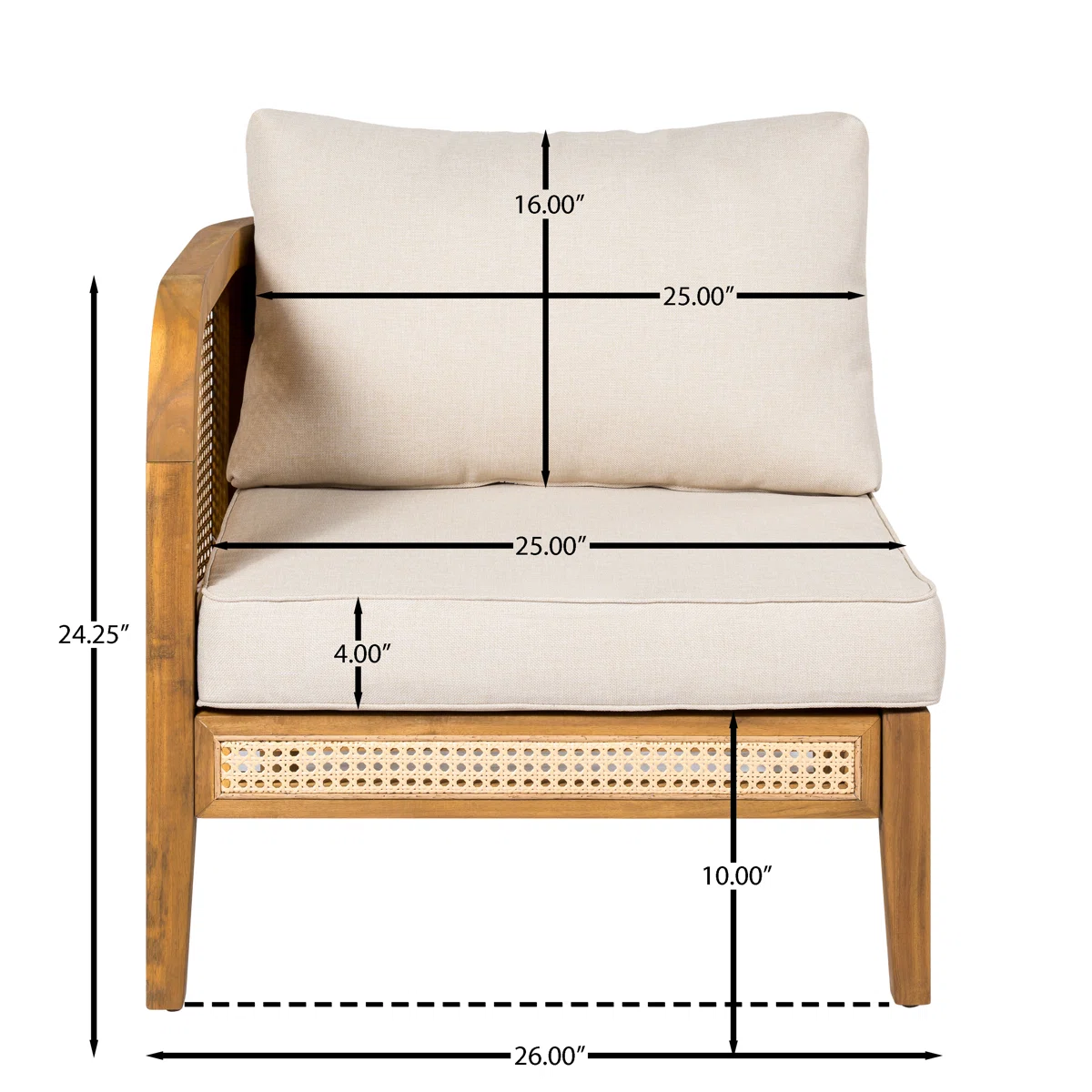 Sectional Sofa with Woven Cane Accents in Teak Wood and Natural Finish Sectional Sofa with Woven Cane Accents in Teak Wood and Natural Finish