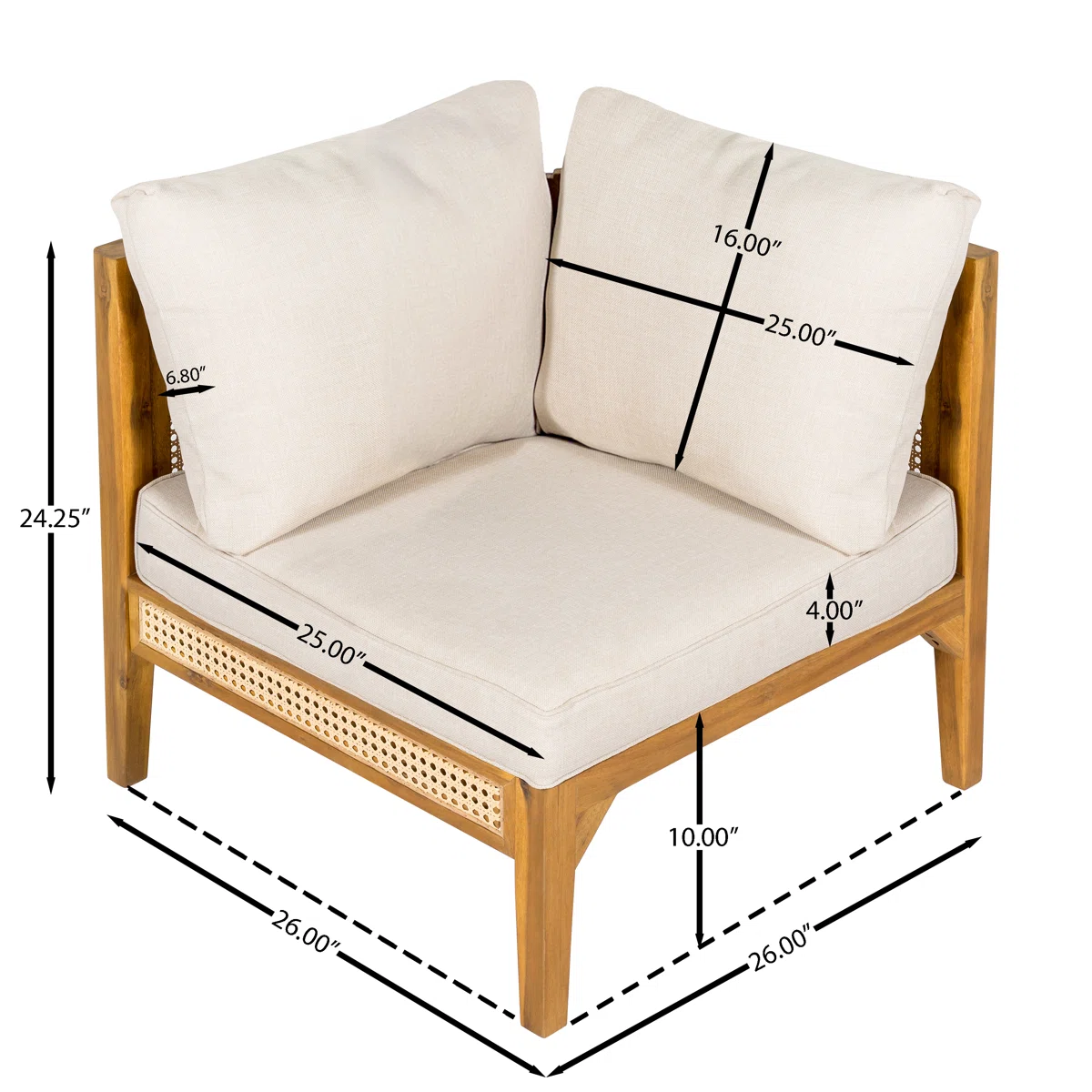Sectional Sofa with Woven Cane Accents in Teak Wood and Natural Finish Sectional Sofa with Woven Cane Accents in Teak Wood and Natural Finish