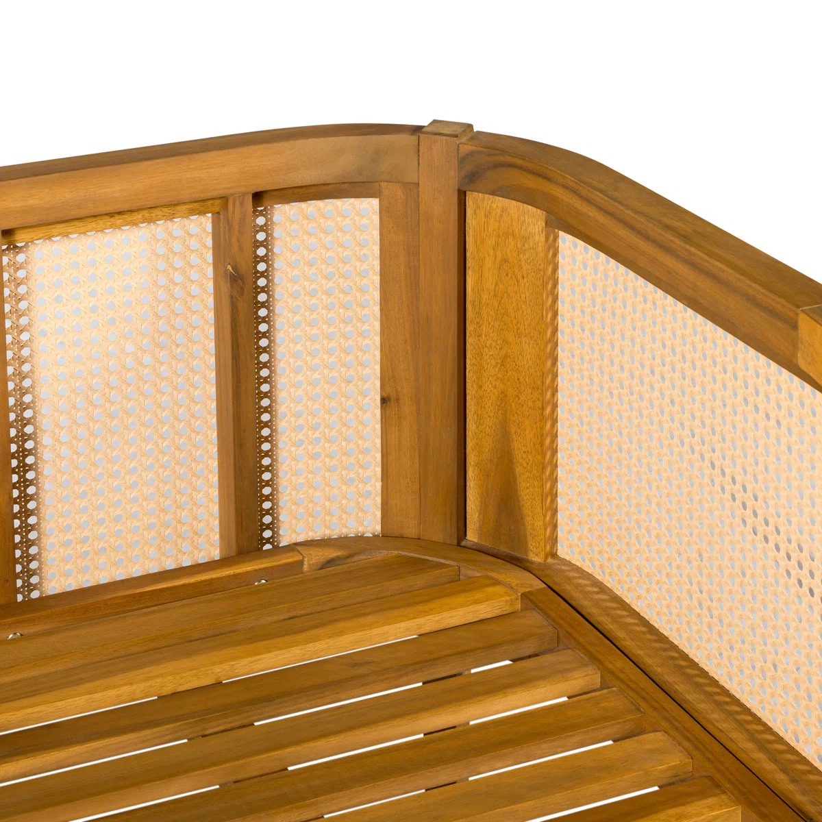 Sectional Sofa with Woven Cane Accents in Teak Wood and Natural Finish Sectional Sofa with Woven Cane Accents in Teak Wood and Natural Finish