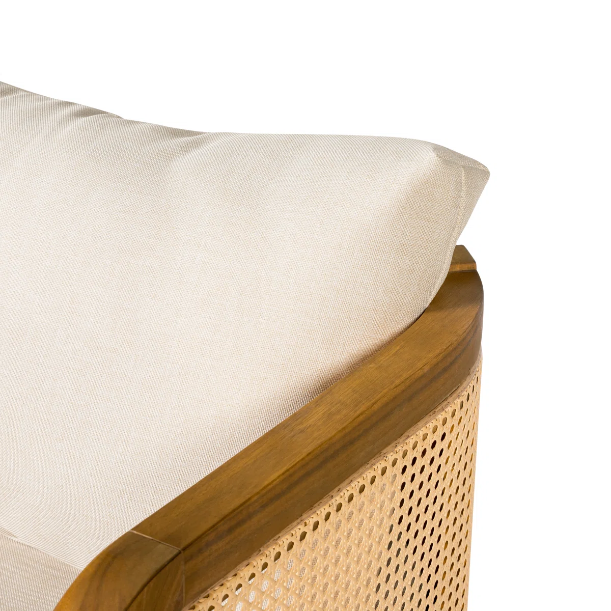 Sectional Sofa with Woven Cane Accents in Teak Wood and Natural Finish Sectional Sofa with Woven Cane Accents in Teak Wood and Natural Finish