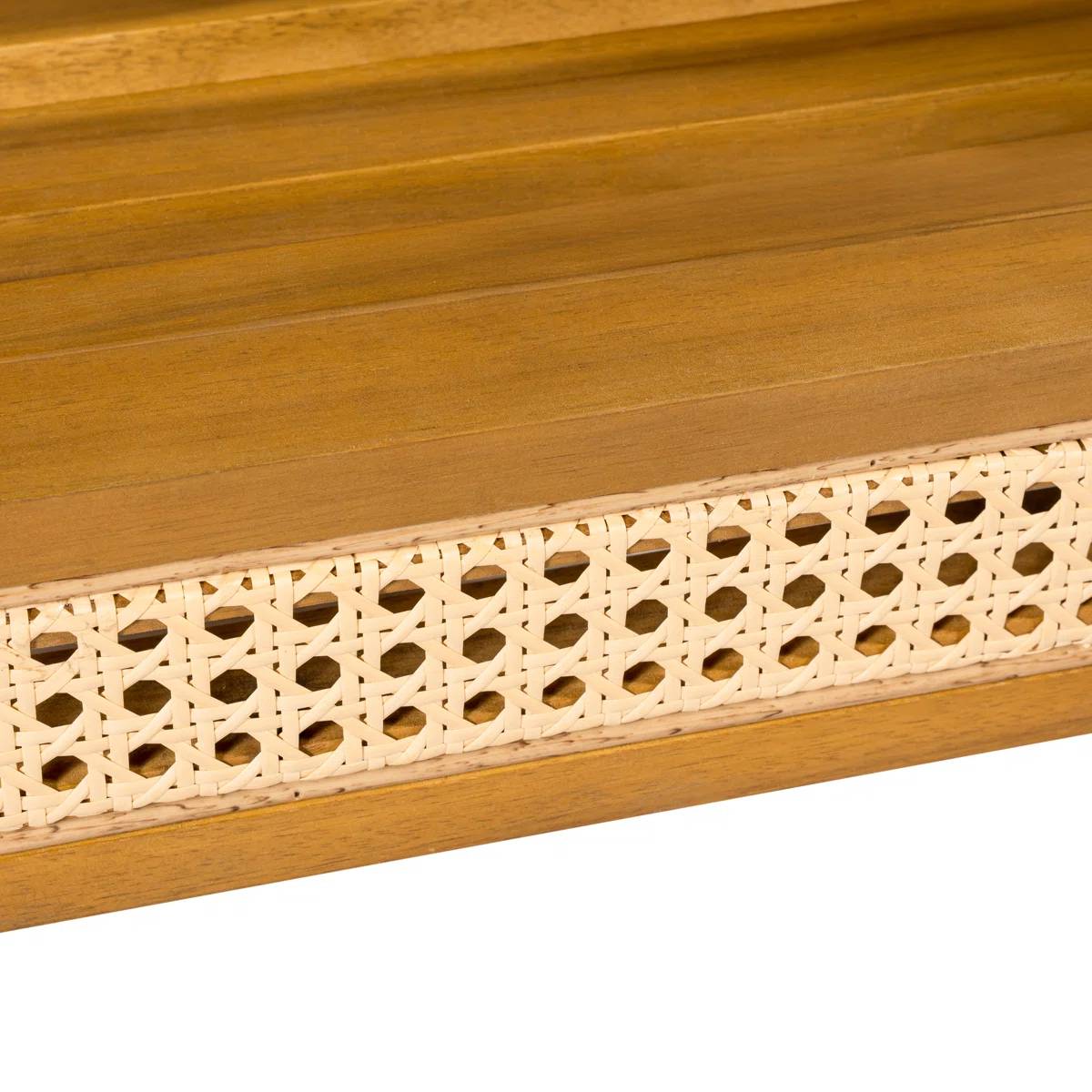 Sectional Sofa with Woven Cane Accents in Teak Wood and Natural Finish Sectional Sofa with Woven Cane Accents in Teak Wood and Natural Finish