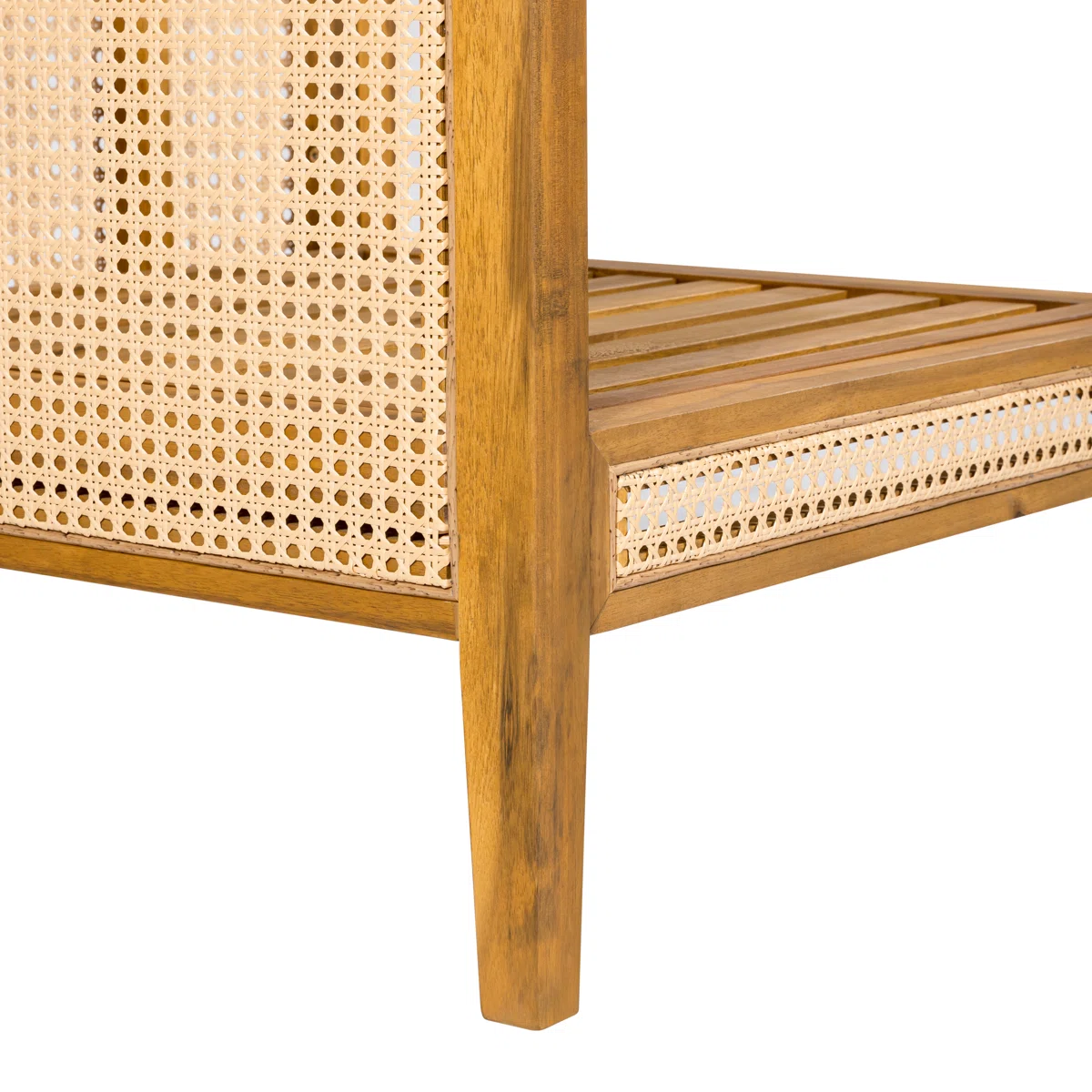 Sectional Sofa with Woven Cane Accents in Teak Wood and Natural Finish Sectional Sofa with Woven Cane Accents in Teak Wood and Natural Finish