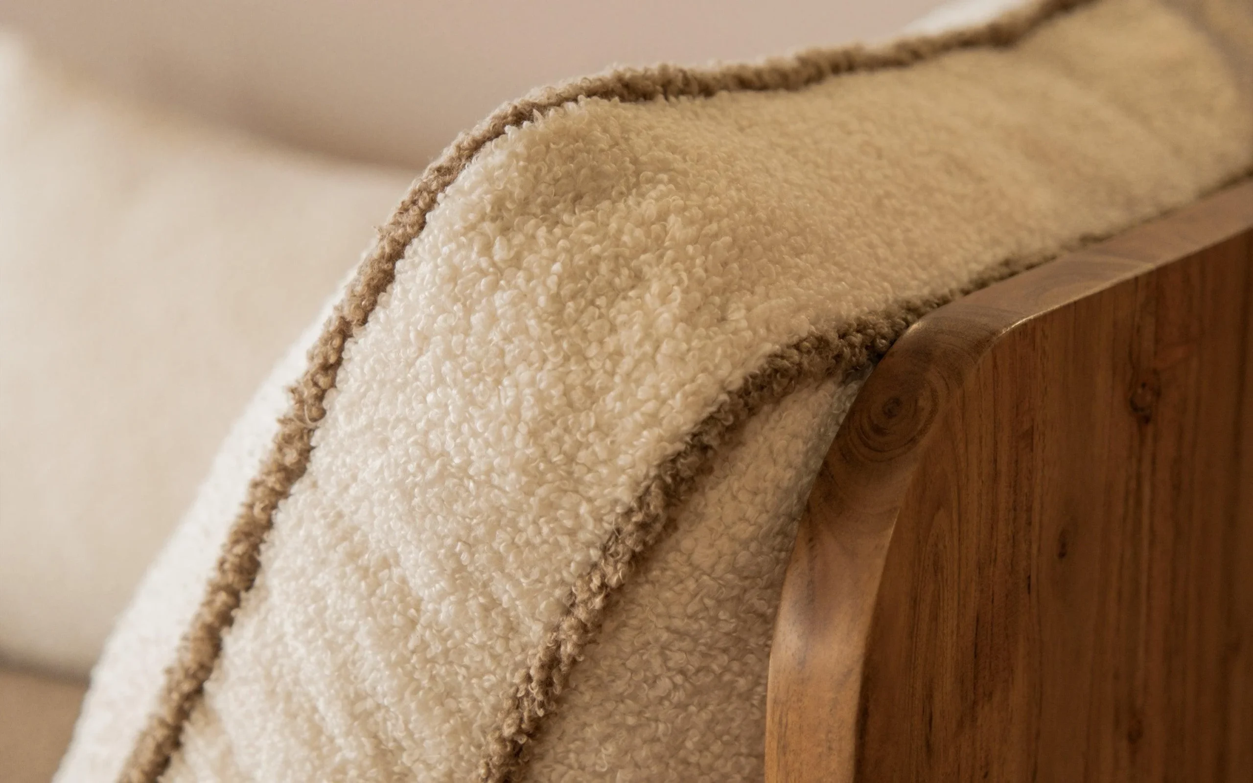 Modern Cane Bench in Teak Wood with Rattan Cane and Upholstered Seat