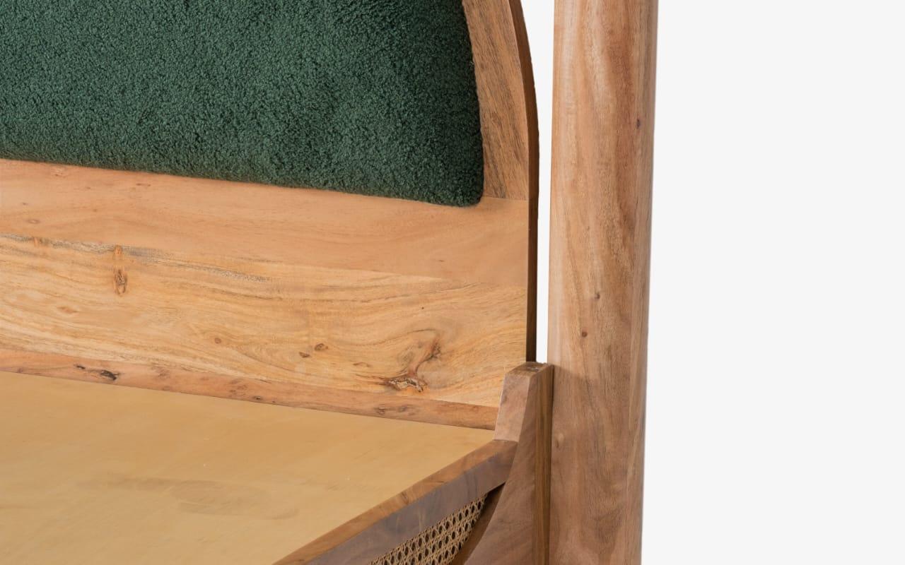 Canopy Bed Frame in Natural Brown Teak Wood with Four Poster Design