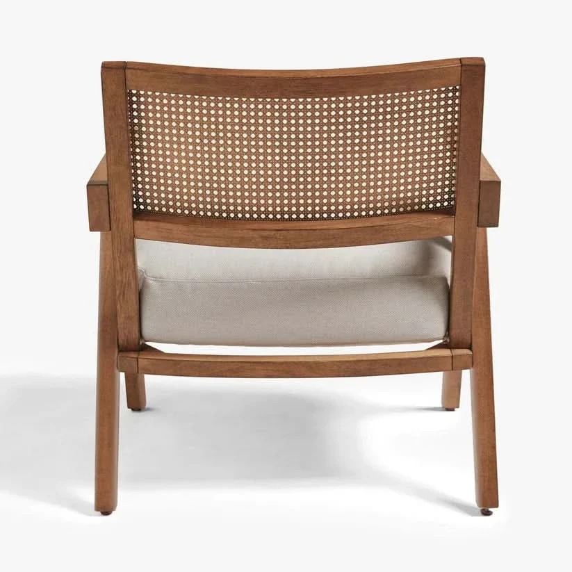 Lounge Chair in Teak Wood with Cane Backrest and Cushioned Seat Lounge Chair in Teak Wood with Cane Backrest and Cushioned Seat