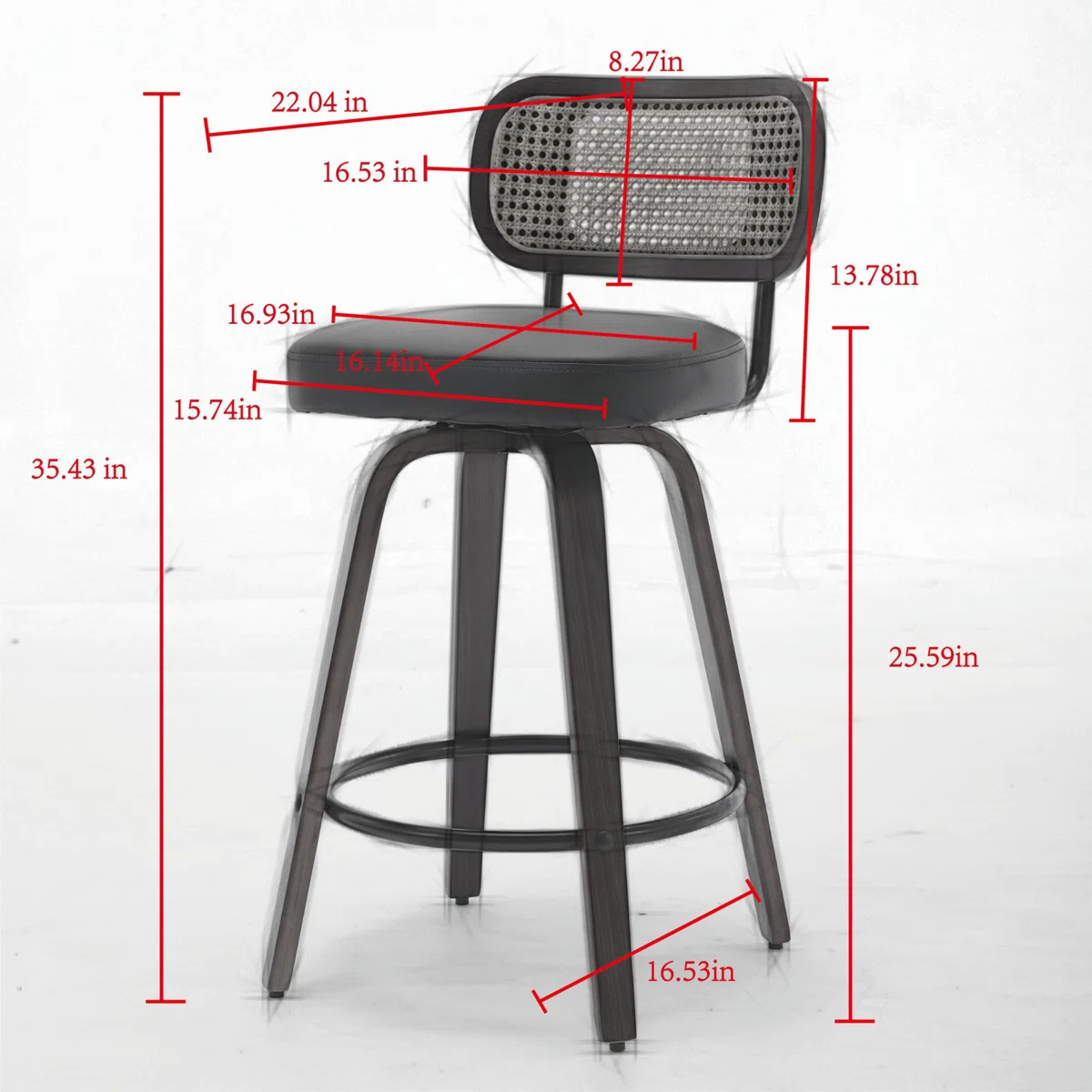 Teak wood counter stools with rattan back and white upholstered seat – set of 2 Teak wood counter stools with rattan back and white upholstered seat – set of 2