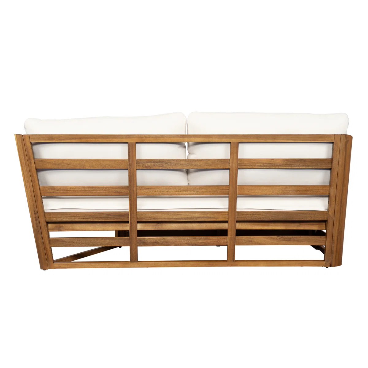 Sectional Sofa with Accents in Teak Wood and Natural Finish Sectional Sofa with Accents in Teak Wood and Natural Finish