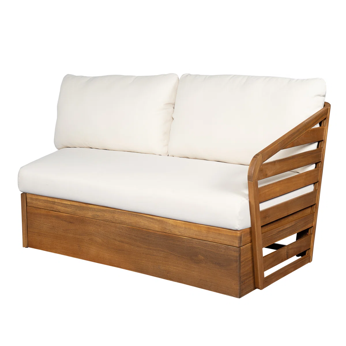 Sectional Sofa with Accents in Teak Wood and Natural Finish Sectional Sofa with Accents in Teak Wood and Natural Finish