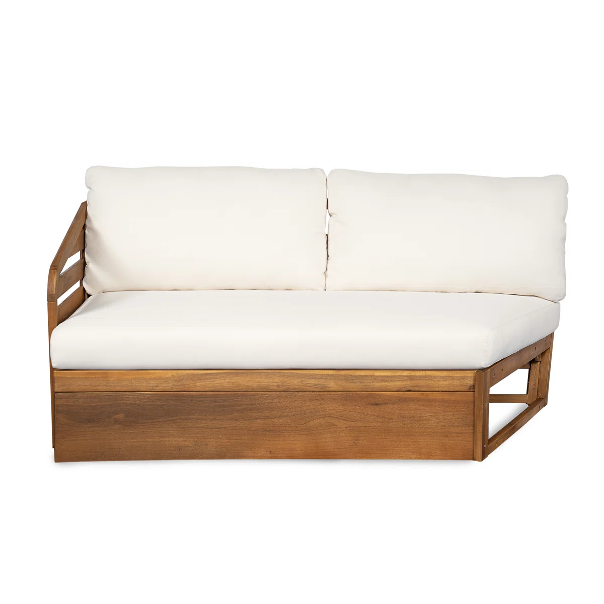 Sectional Sofa with Accents in Teak Wood and Natural Finish Sectional Sofa with Accents in Teak Wood and Natural Finish