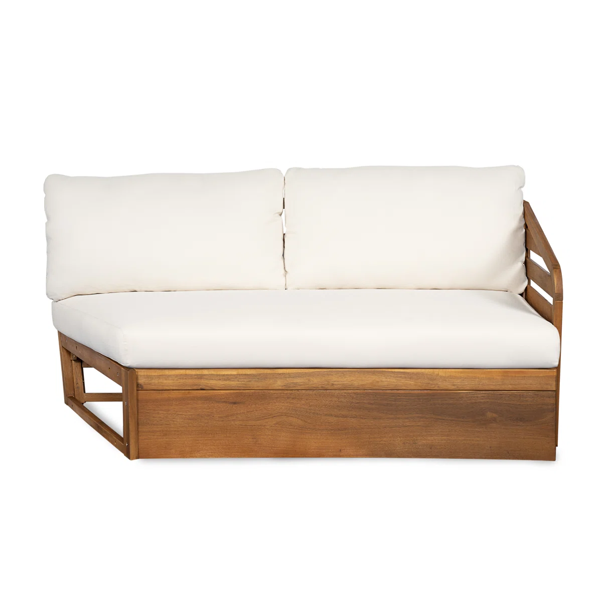 Sectional Sofa with Accents in Teak Wood and Natural Finish Sectional Sofa with Accents in Teak Wood and Natural Finish