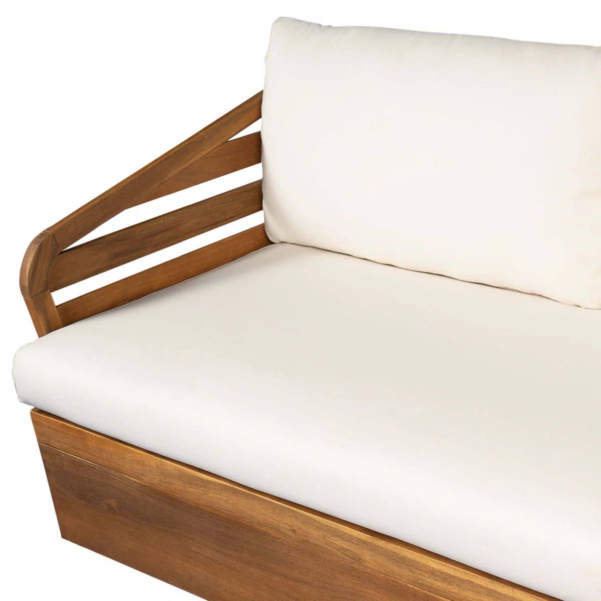 Sectional Sofa with Accents in Teak Wood and Natural Finish Sectional Sofa with Accents in Teak Wood and Natural Finish