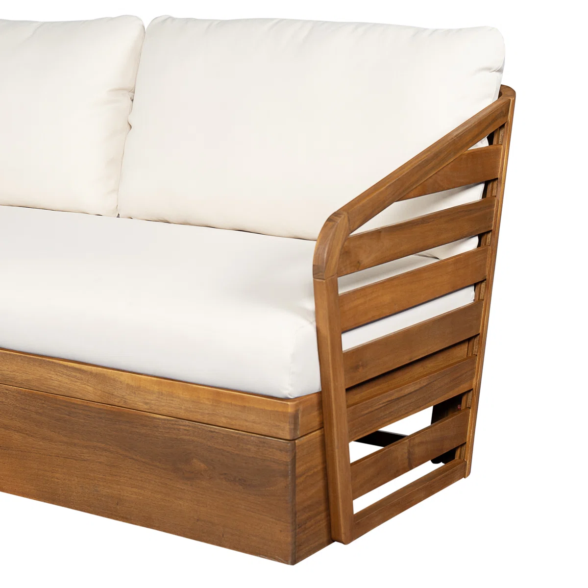 Sectional Sofa with Accents in Teak Wood and Natural Finish Sectional Sofa with Accents in Teak Wood and Natural Finish