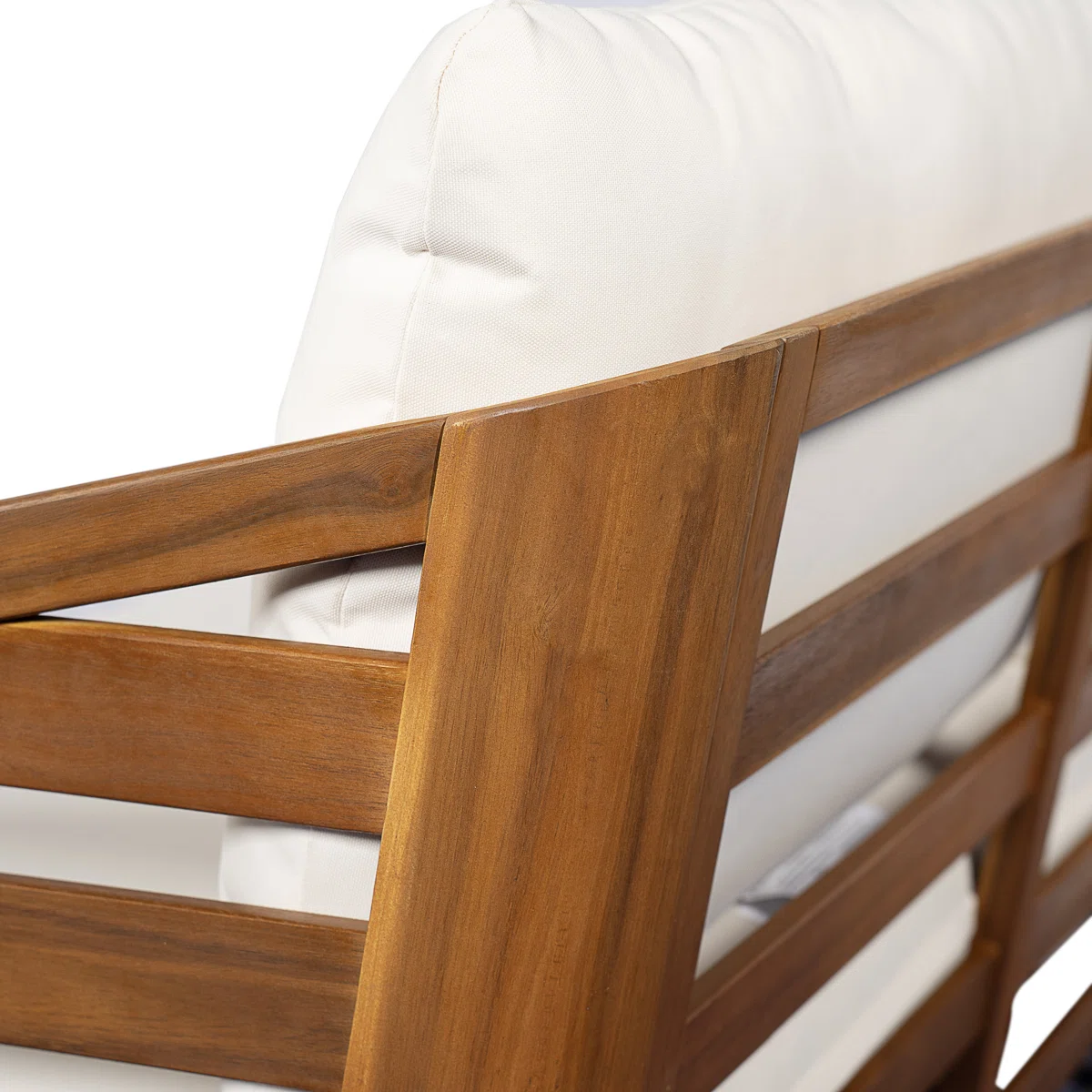 Sectional Sofa with Accents in Teak Wood and Natural Finish Sectional Sofa with Accents in Teak Wood and Natural Finish