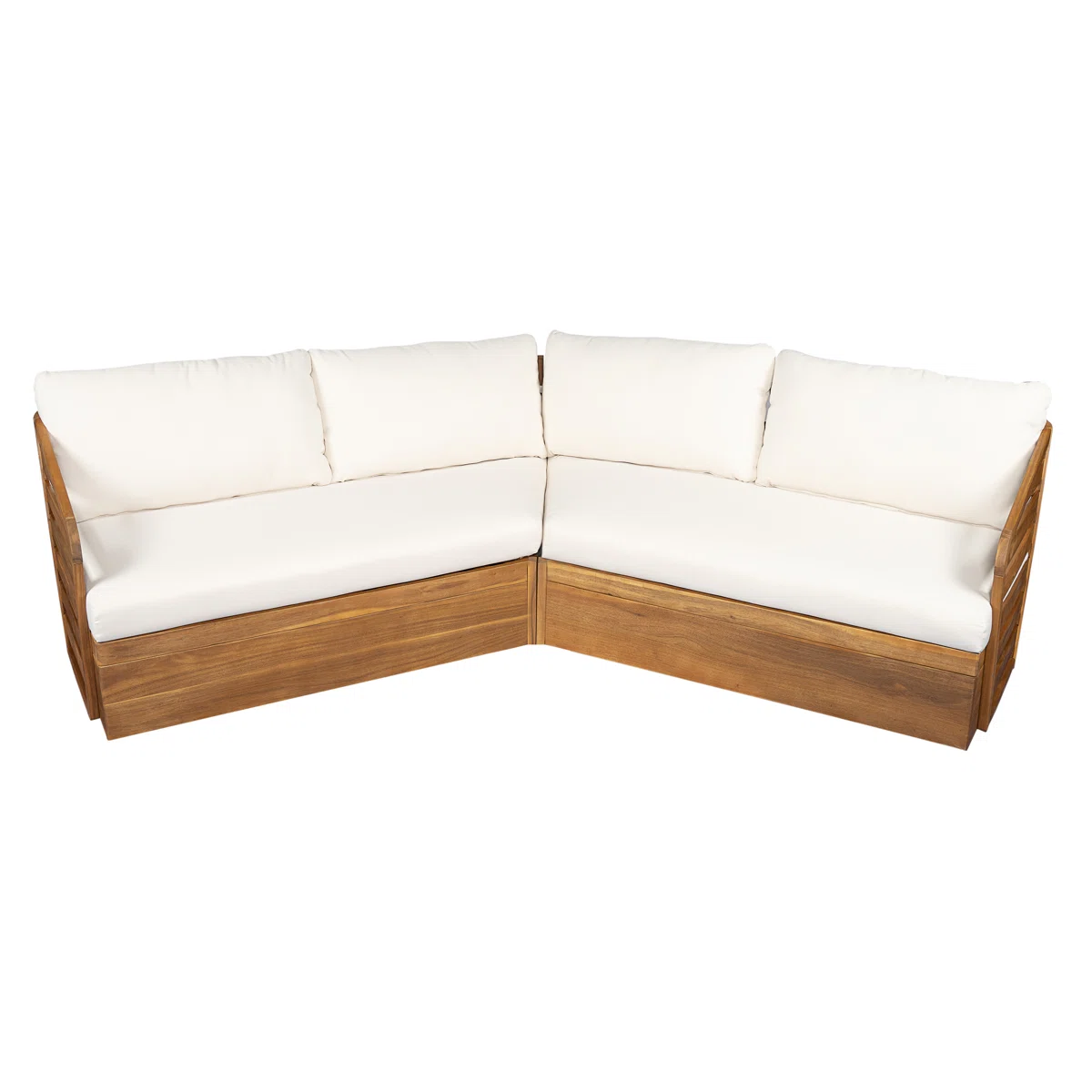 Sectional Sofa with Accents in Teak Wood and Natural Finish Sectional Sofa with Accents in Teak Wood and Natural Finish