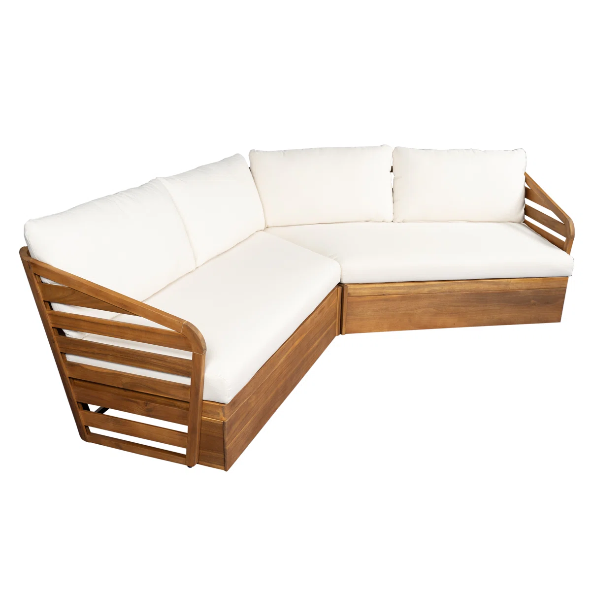 Sectional Sofa with Accents in Teak Wood and Natural Finish Sectional Sofa with Accents in Teak Wood and Natural Finish