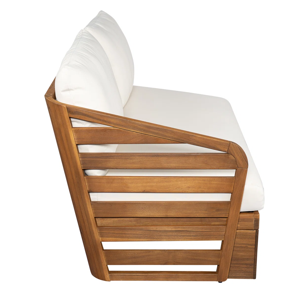 Sectional Sofa with Accents in Teak Wood and Natural Finish Sectional Sofa with Accents in Teak Wood and Natural Finish