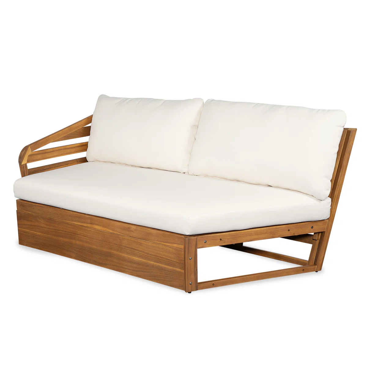 Sectional Sofa with Accents in Teak Wood and Natural Finish Sectional Sofa with Accents in Teak Wood and Natural Finish