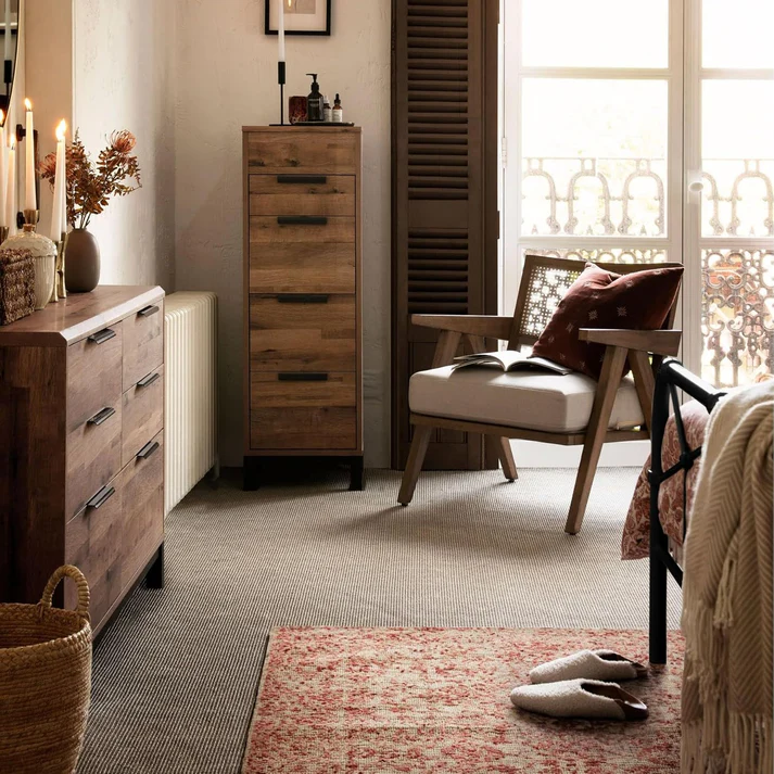 Lounge Chair in Teak Wood with Cane Backrest and Cushioned Seat Lounge Chair in Teak Wood with Cane Backrest and Cushioned Seat