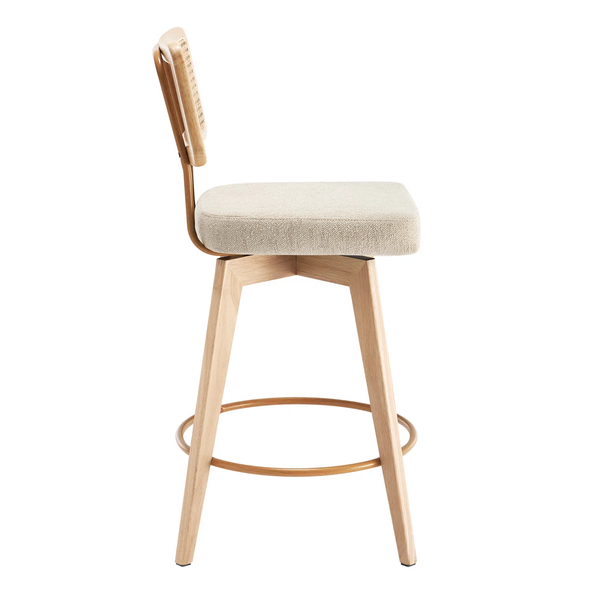 Teak wood counter stool set of 2 with rattan cane back and upholstered seat in multiple colors Teak wood counter stool set of 2 with rattan cane back and upholstered seat in multiple colors