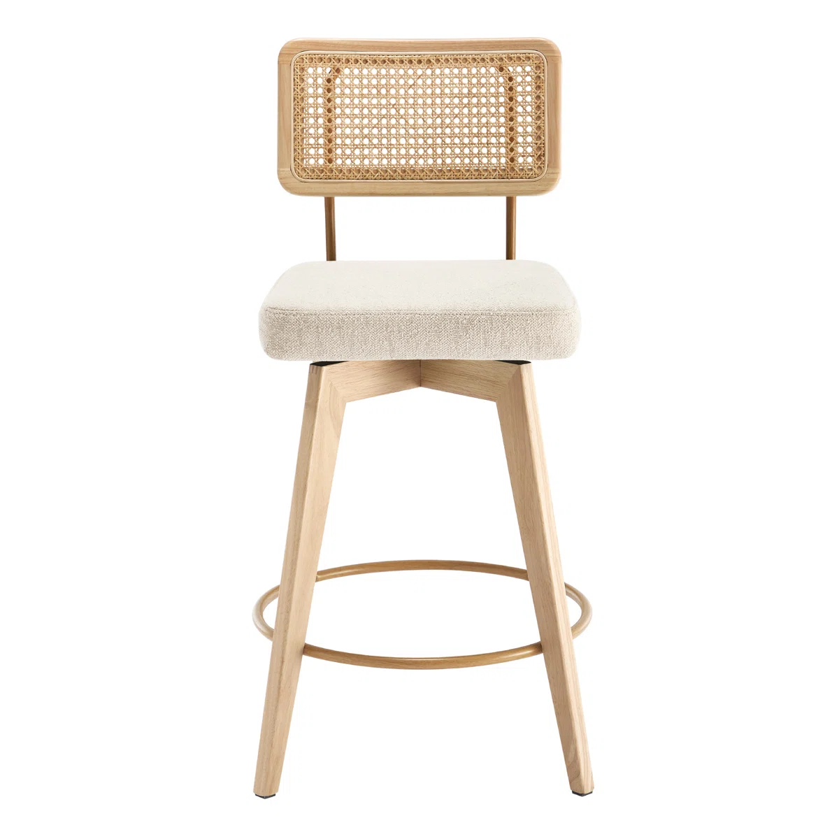 Teak wood counter stool set of 2 with rattan cane back and upholstered seat in multiple colors Teak wood counter stool set of 2 with rattan cane back and upholstered seat in multiple colors