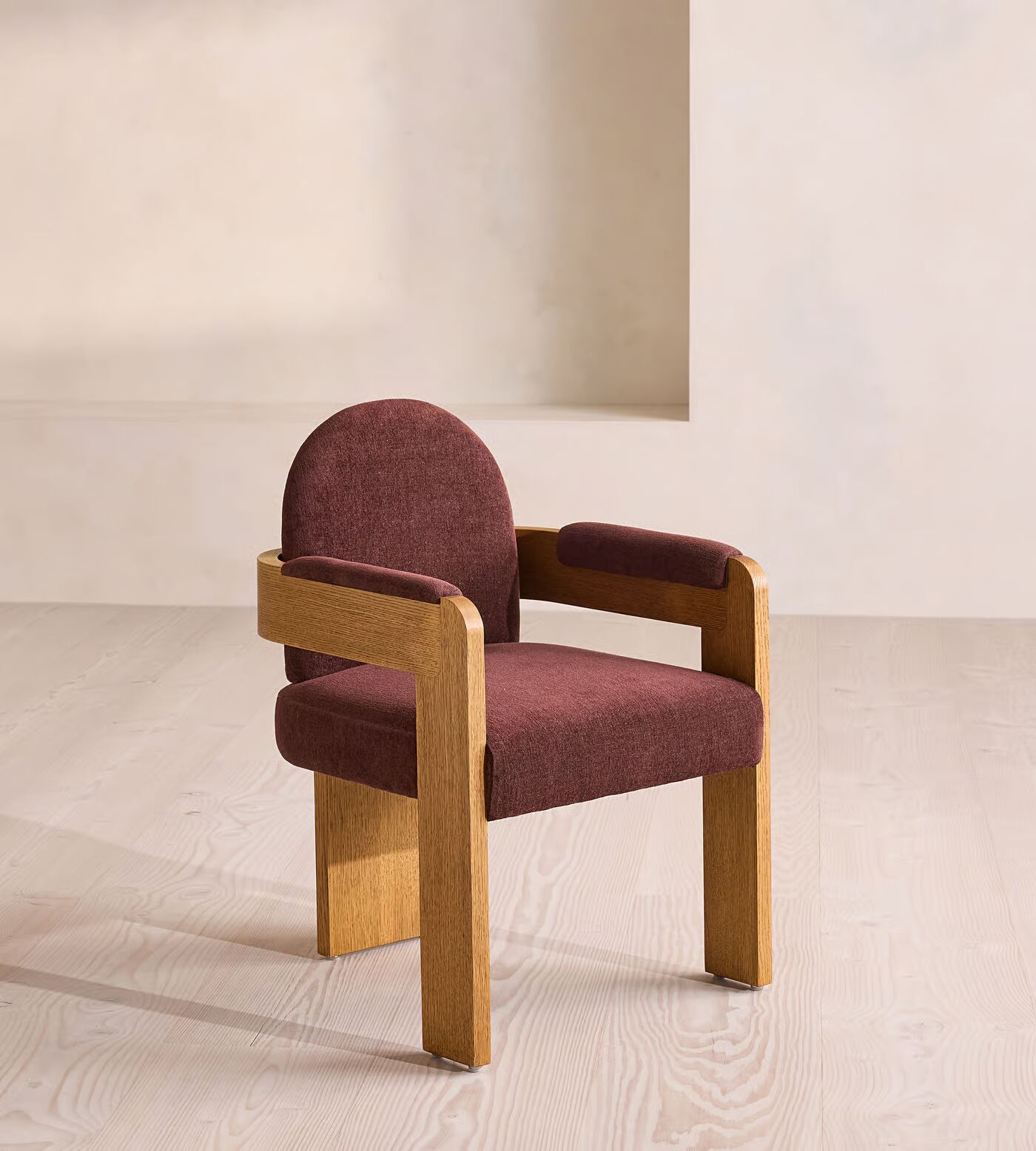 Luxury dining chair with linen chenille upholstery and teak wood frame