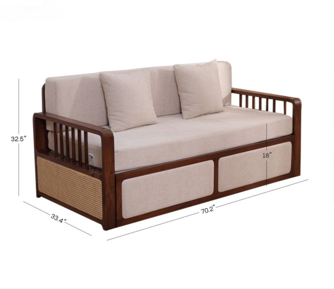 Sofa Cum Bed 3 seater with cane weaving teak finish and premium upholstery Sofa Cum Bed 3 seater with cane weaving teak finish and premium upholstery