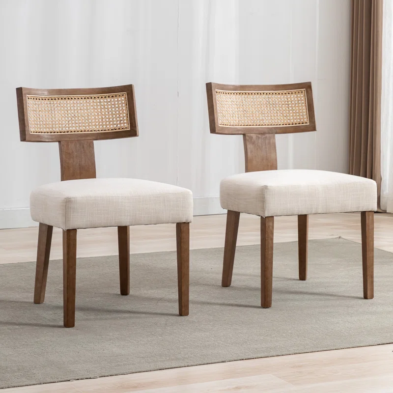Rattan dining chair set of two with woven back and teak wood frame Rattan dining chair set of two with woven back and teak wood frame
