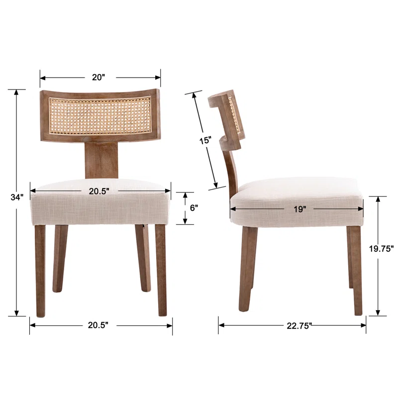 Rattan dining chair set of two with woven back and teak wood frame Rattan dining chair set of two with woven back and teak wood frame