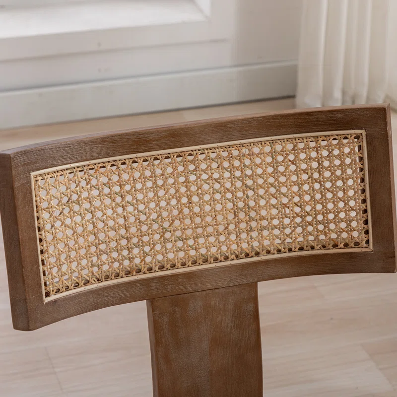 Rattan dining chair set of two with woven back and teak wood frame Rattan dining chair set of two with woven back and teak wood frame