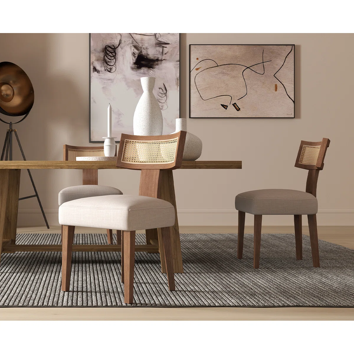 Rattan dining chair set of two with woven back and teak wood frame Rattan dining chair set of two with woven back and teak wood frame