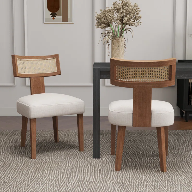 Rattan dining chair set of two with woven back and teak wood frame Rattan dining chair set of two with woven back and teak wood frame