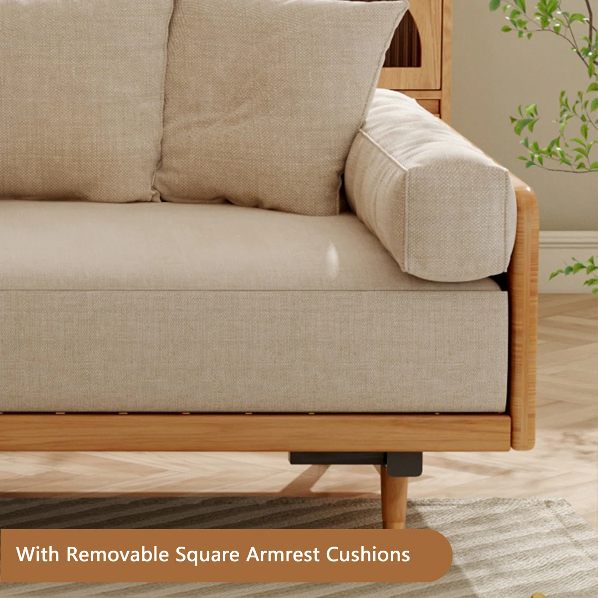 3 Seater Sofa Cum Bed in solid wood with modern design, available in natural and walnut finish