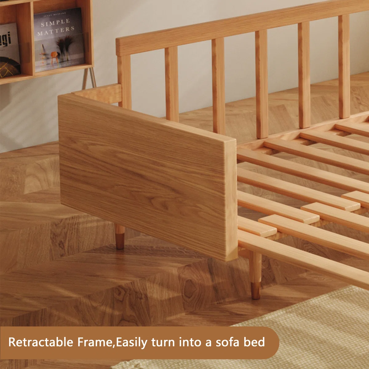 3 Seater Sofa Cum Bed in solid wood with modern design, available in natural and walnut finish