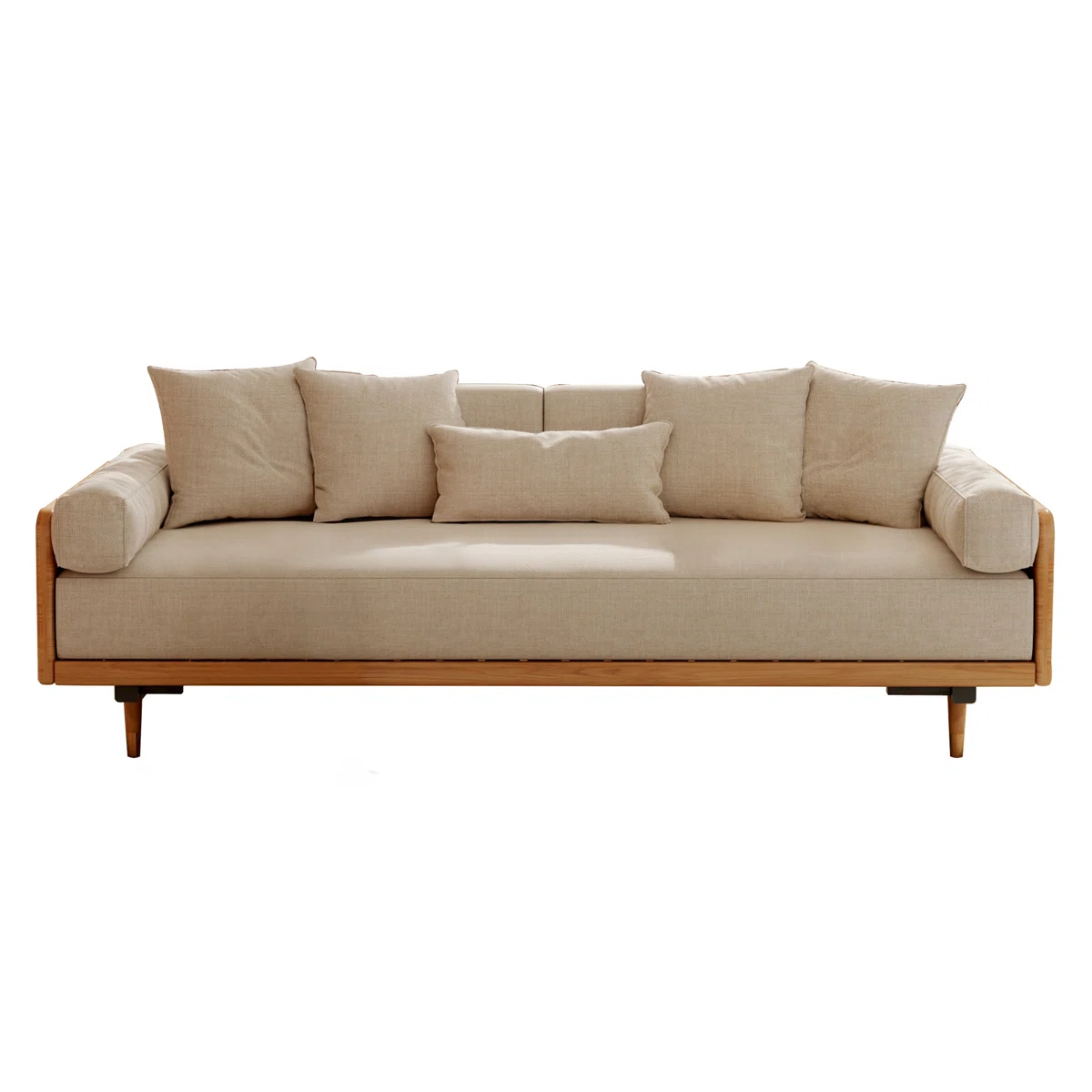 3 Seater Sofa Cum Bed in solid wood with modern design, available in natural and walnut finish