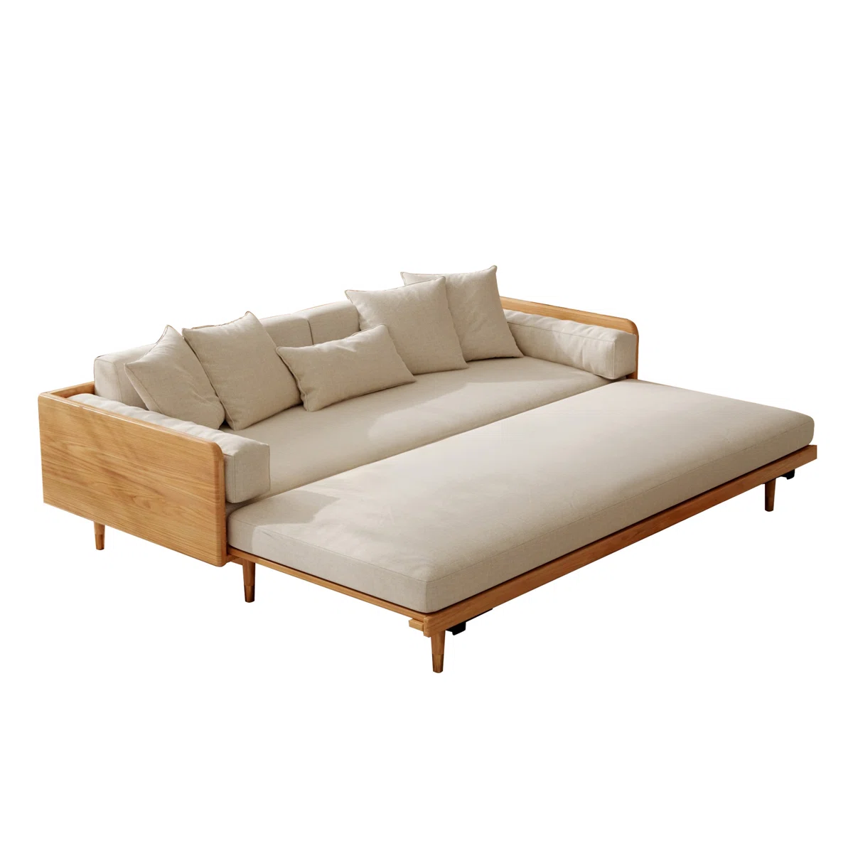 3 Seater Sofa Cum Bed in solid wood with modern design, available in natural and walnut finish