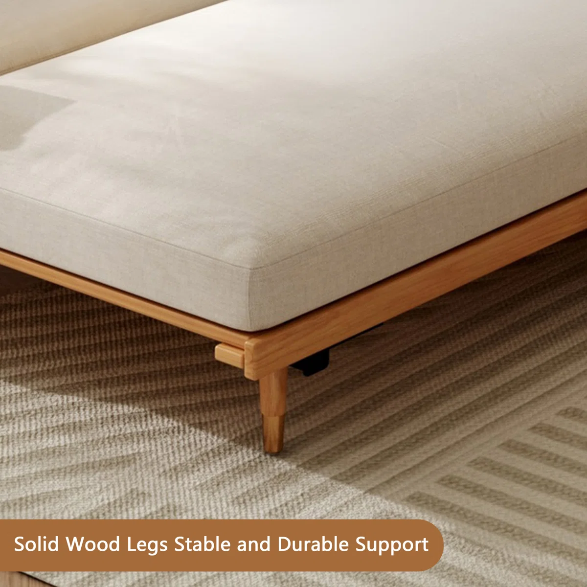 3 Seater Sofa Cum Bed in solid wood with modern design, available in natural and walnut finish