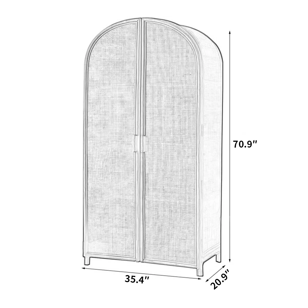 Japanese rattan wardrobe with arched doors, natural finish, minimal solid wood design.