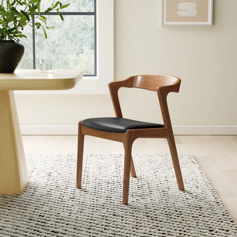 Dining chair teak wood brown finish mid century modern set of two Dining chair teak wood brown finish mid century modern set of two