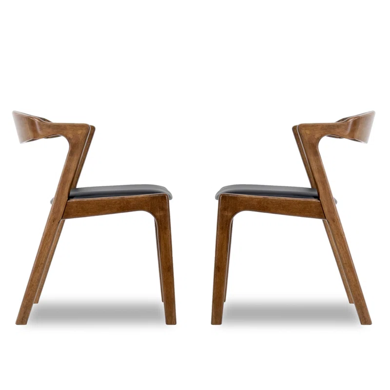 Dining chair teak wood brown finish mid century modern set of two Dining chair teak wood brown finish mid century modern set of two