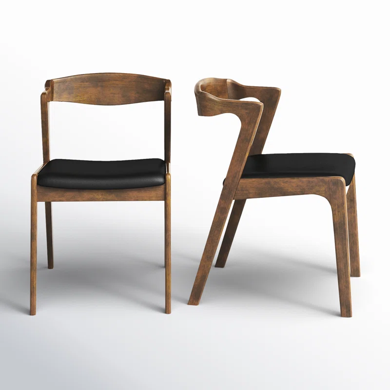 Dining chair teak wood brown finish mid century modern set of two