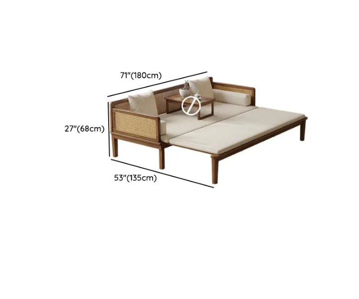 Cane Sofa Bed with rattan weaving wooden frame for living room and small bedroom