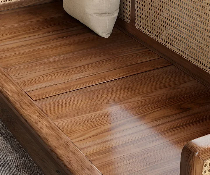 Cane Sofa Bed with rattan weaving wooden frame for living room and small bedroom