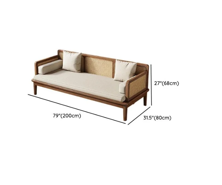 Cane Sofa Bed with rattan weaving wooden frame for living room and small bedroom