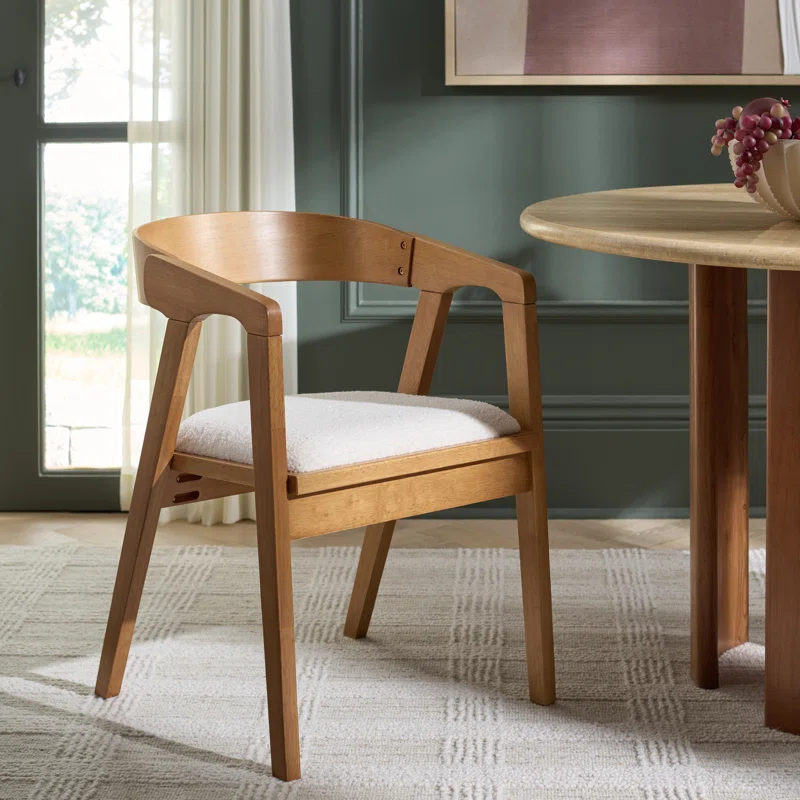 Dining chair with white upholstered seat and solid wood frame