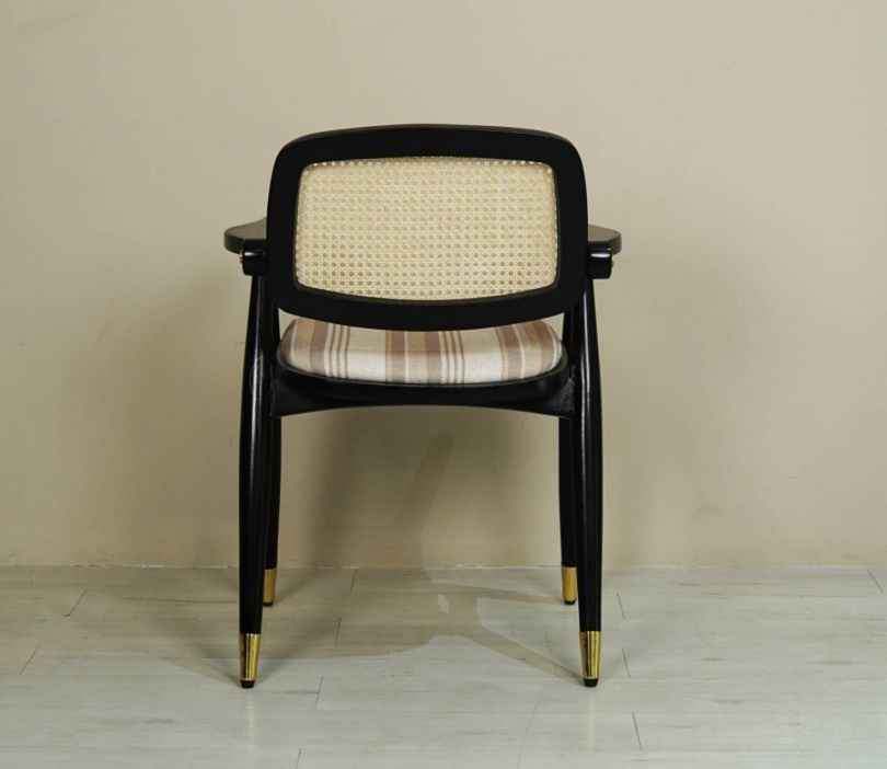 Teak wood arm chair with cane back for dining room