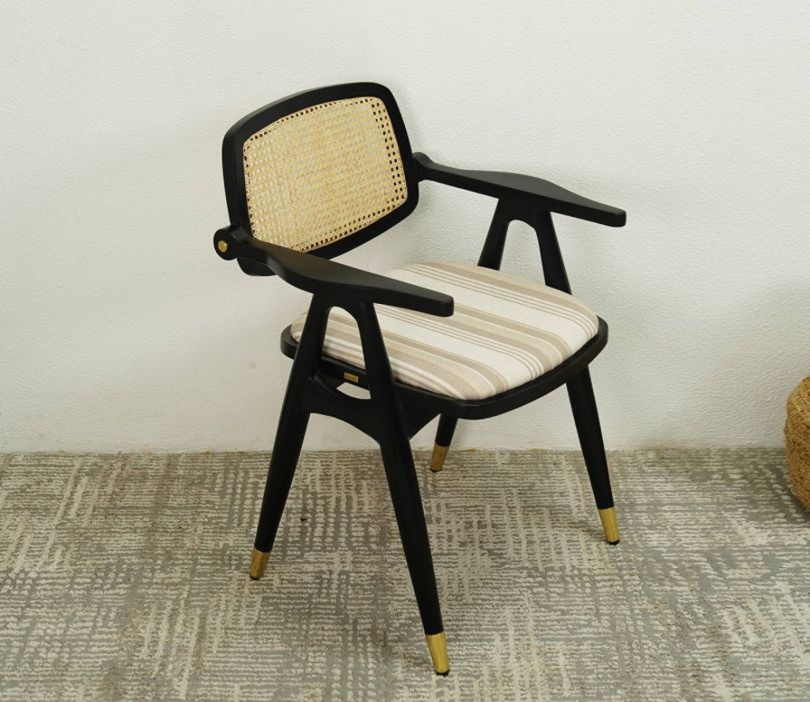 Teak wood arm chair with cane back for dining room