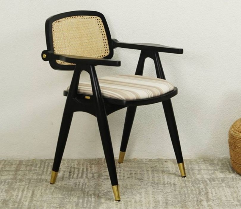 Teak wood arm chair with cane back for dining room