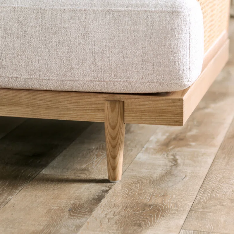 3-piece sofa set with teak wood frame, cane panels, and cotton canvas upholstery