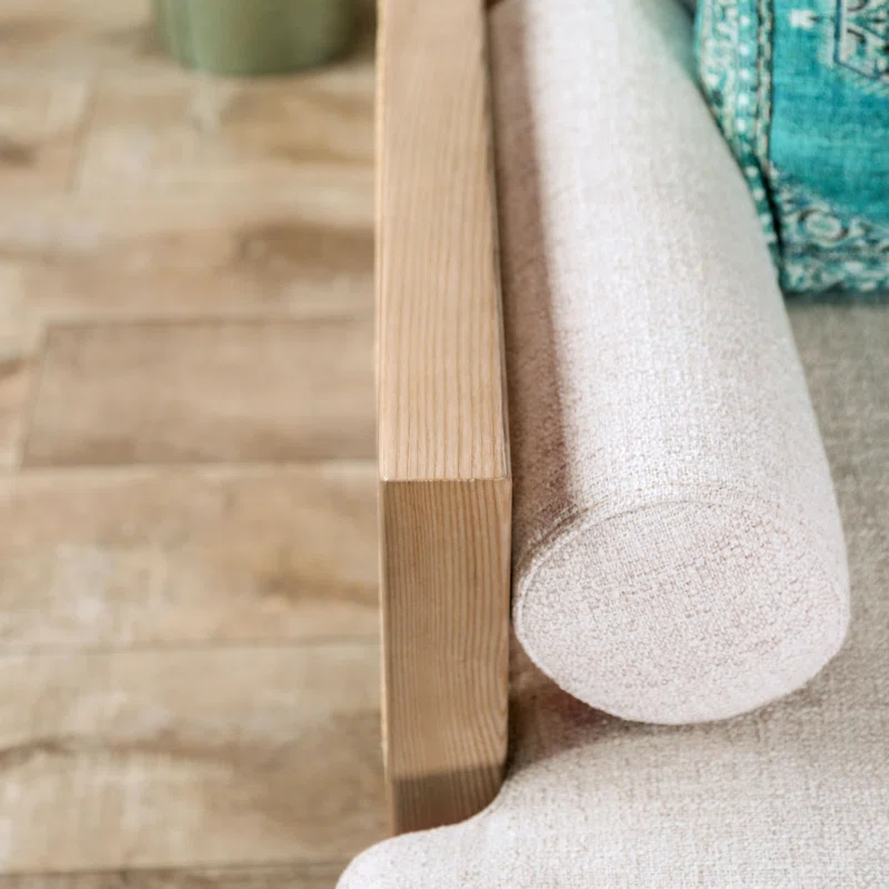 3-piece sofa set with teak wood frame, cane panels, and cotton canvas upholstery