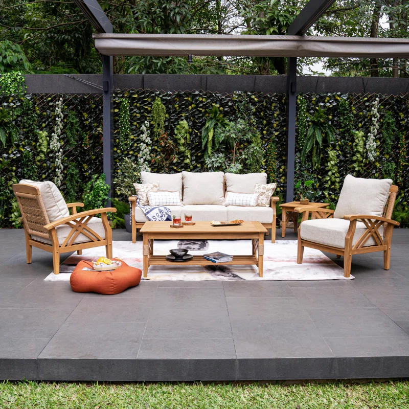 5 person teak outdoor seating group with cushions and solid wood frame 5 person teak outdoor seating group with cushions and solid wood frame